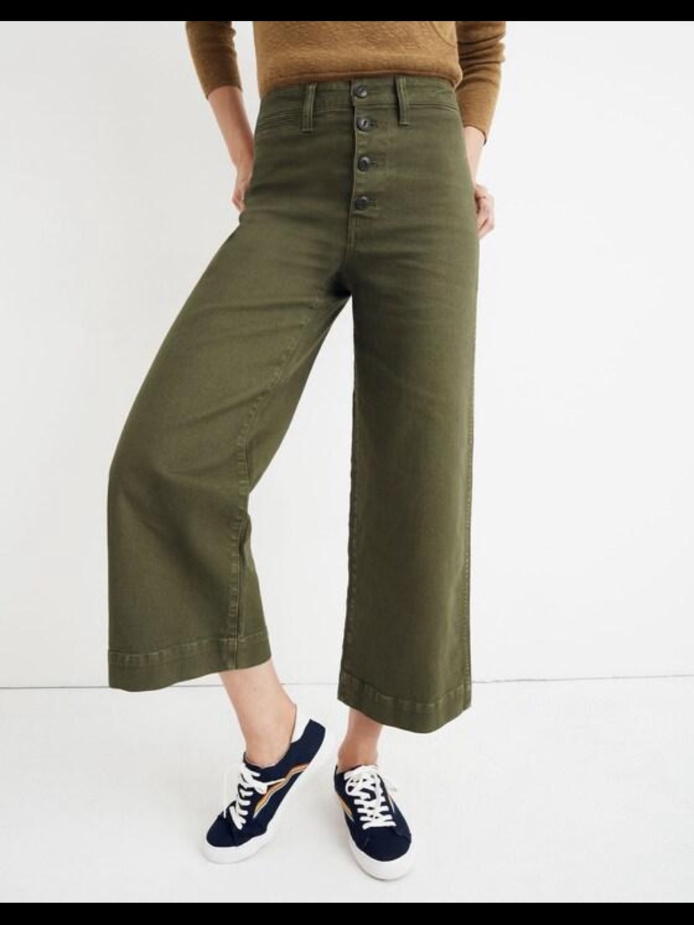 Madewell Emmett Wide Leg Crop Button Front army green size 29(10)